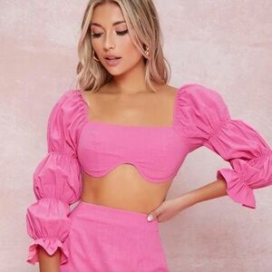 Pink Puff Sleeve Crop Top